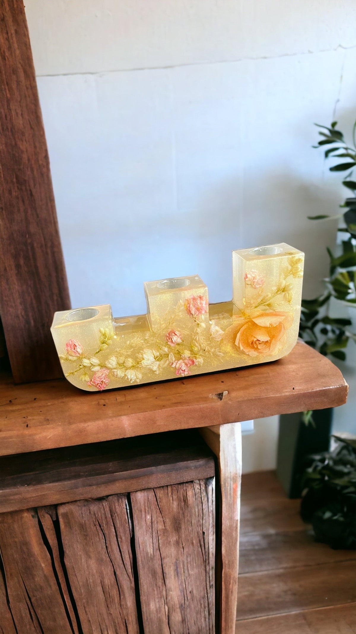 Handmade epoxy candlestick for 3 candles