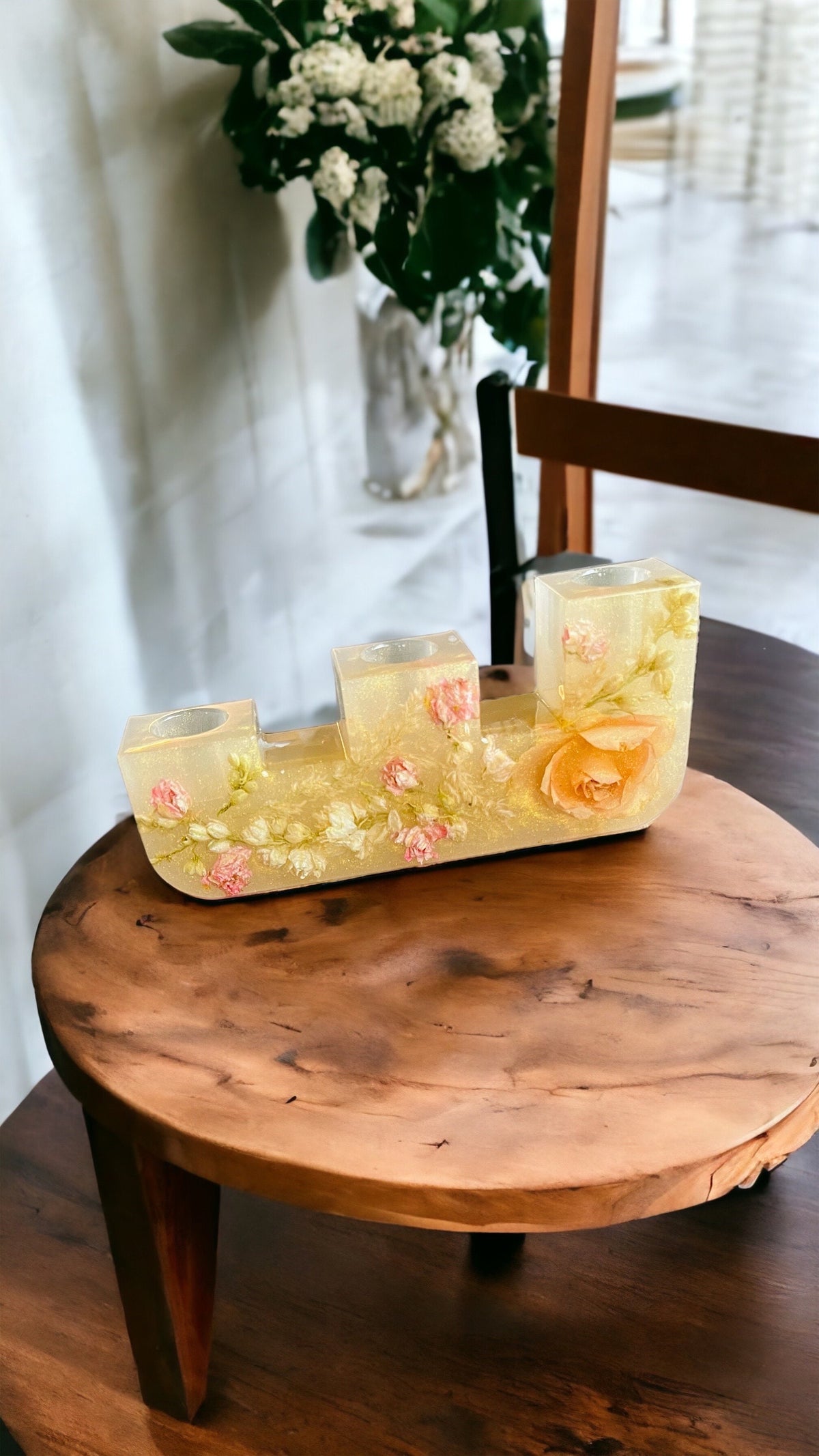 Floral resin candle holder