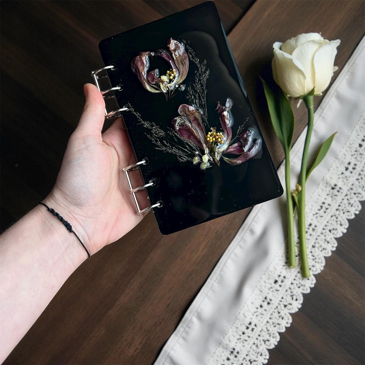 Floral resin notebook with real dried flowers