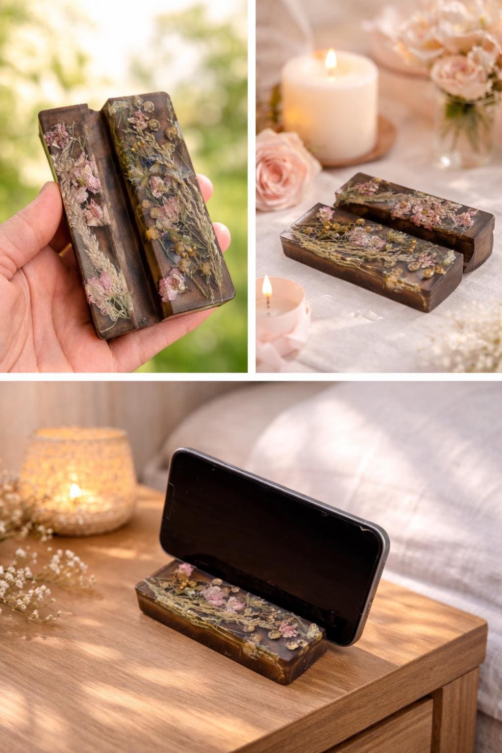 Boho office decor phone stand